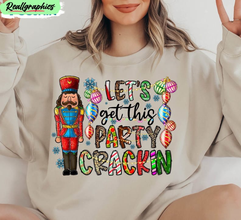 christmas holiday shirt, lets get crackin cute sweater short sleeve