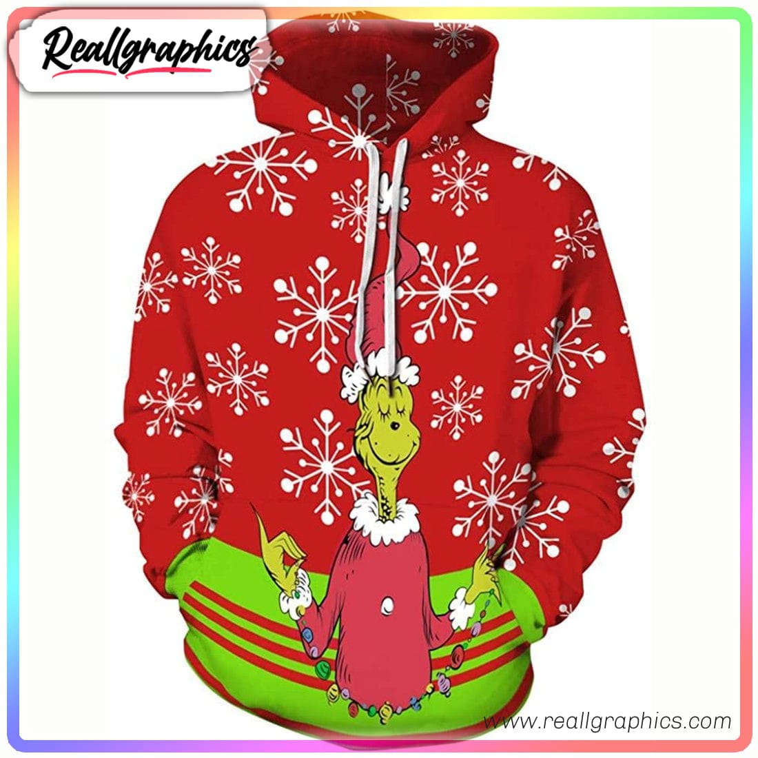 funny snowflake red cartoon grinch 3d printed hoodie