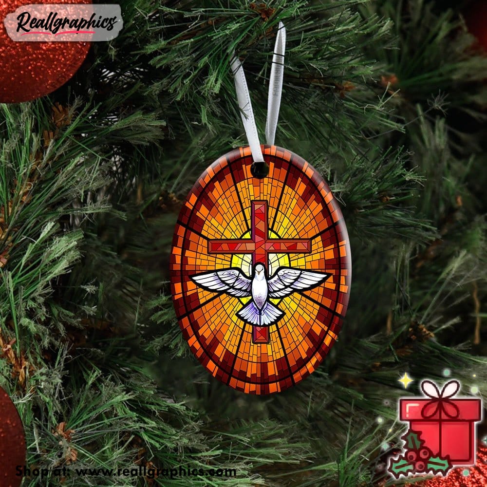 holy spirit dove christian cross ceramic ornament