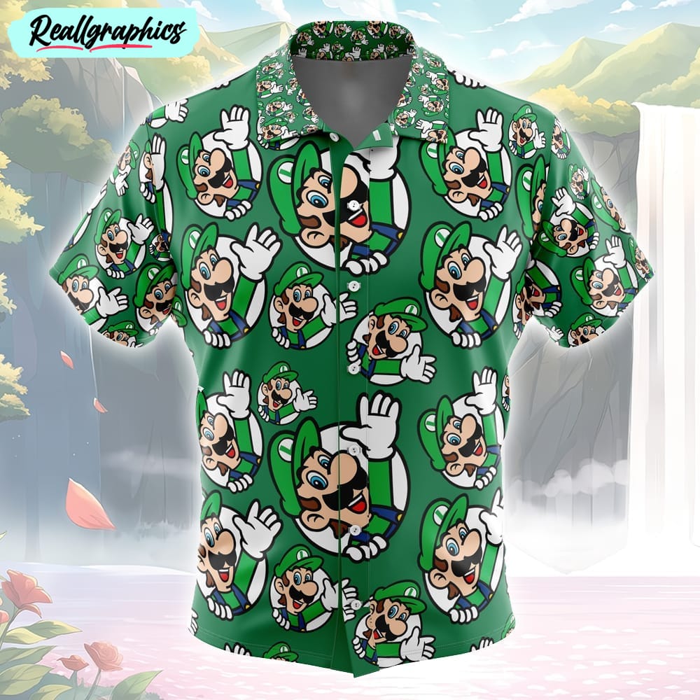 luigi super mario button up hawaiian shirt