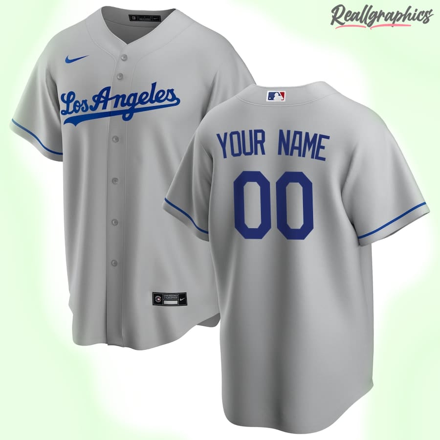 Men's Los Angeles Dodgers MLB Gray Road Custom Jersey - Reallgraphics