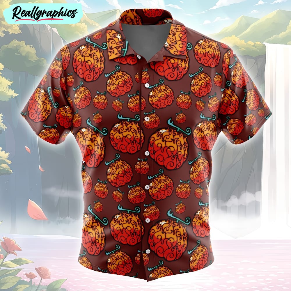 mera mera no mi one piece button up hawaiian shirt