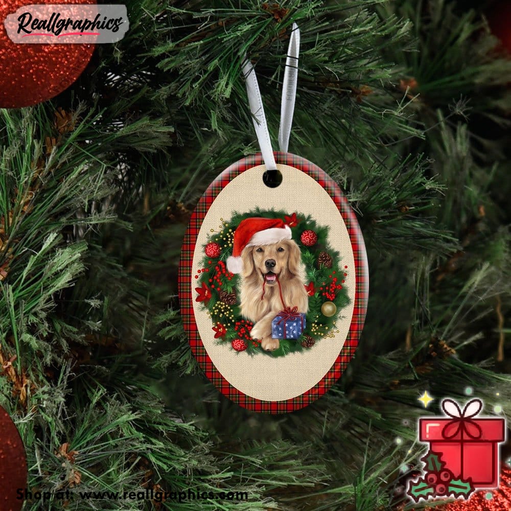 merry christmas golden retriever ceramic ornament