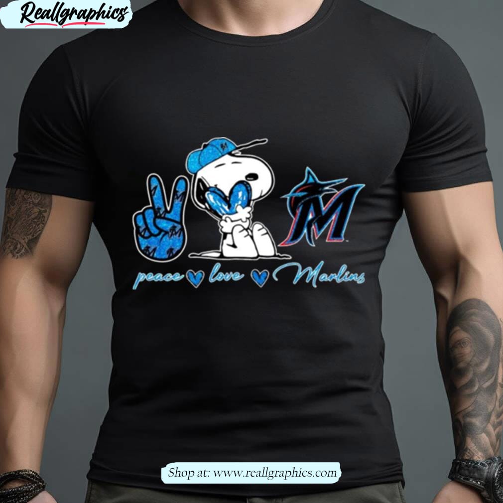 Miami Marlins Peace Love Marlins Snoopy Shirt, hoodie, longsleeve,  sweatshirt, v-neck tee