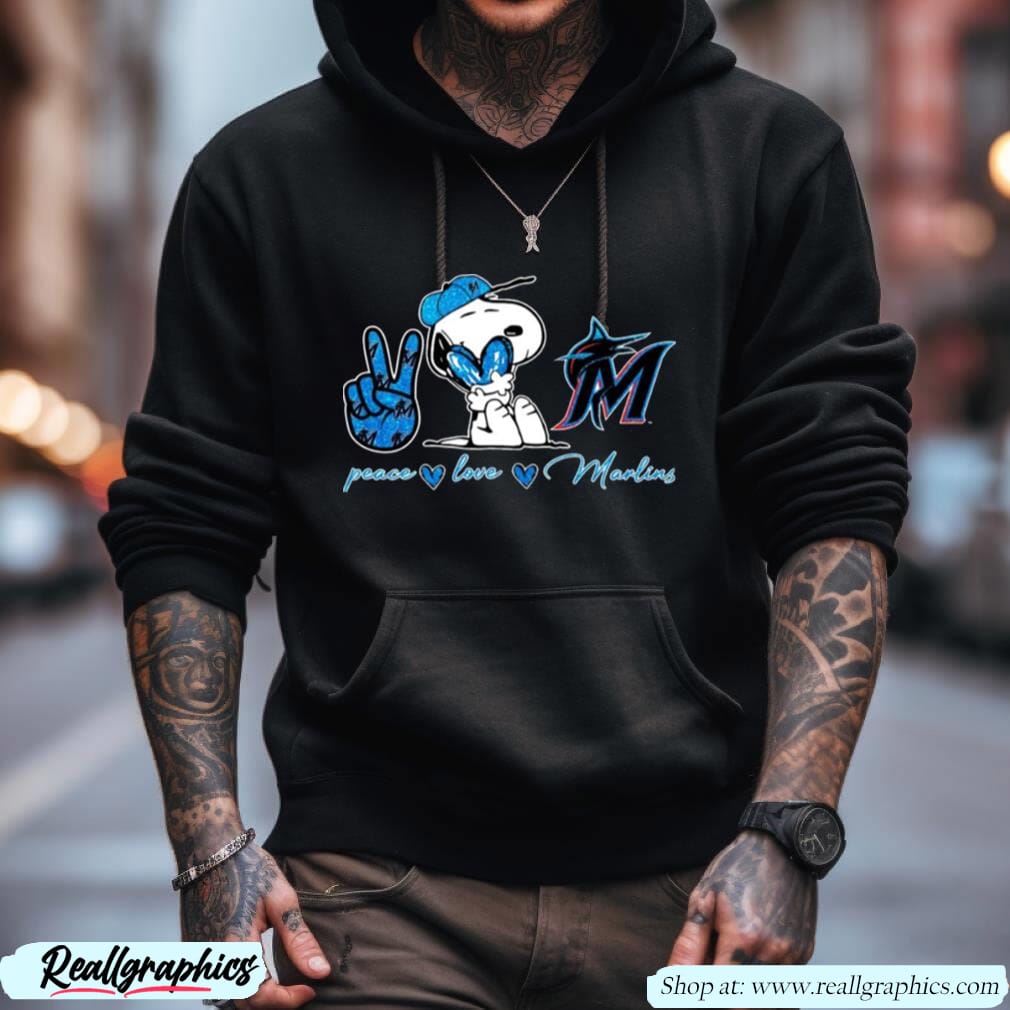 Miami Marlins Peace Love Marlins Snoopy Shirt, hoodie, longsleeve,  sweatshirt, v-neck tee