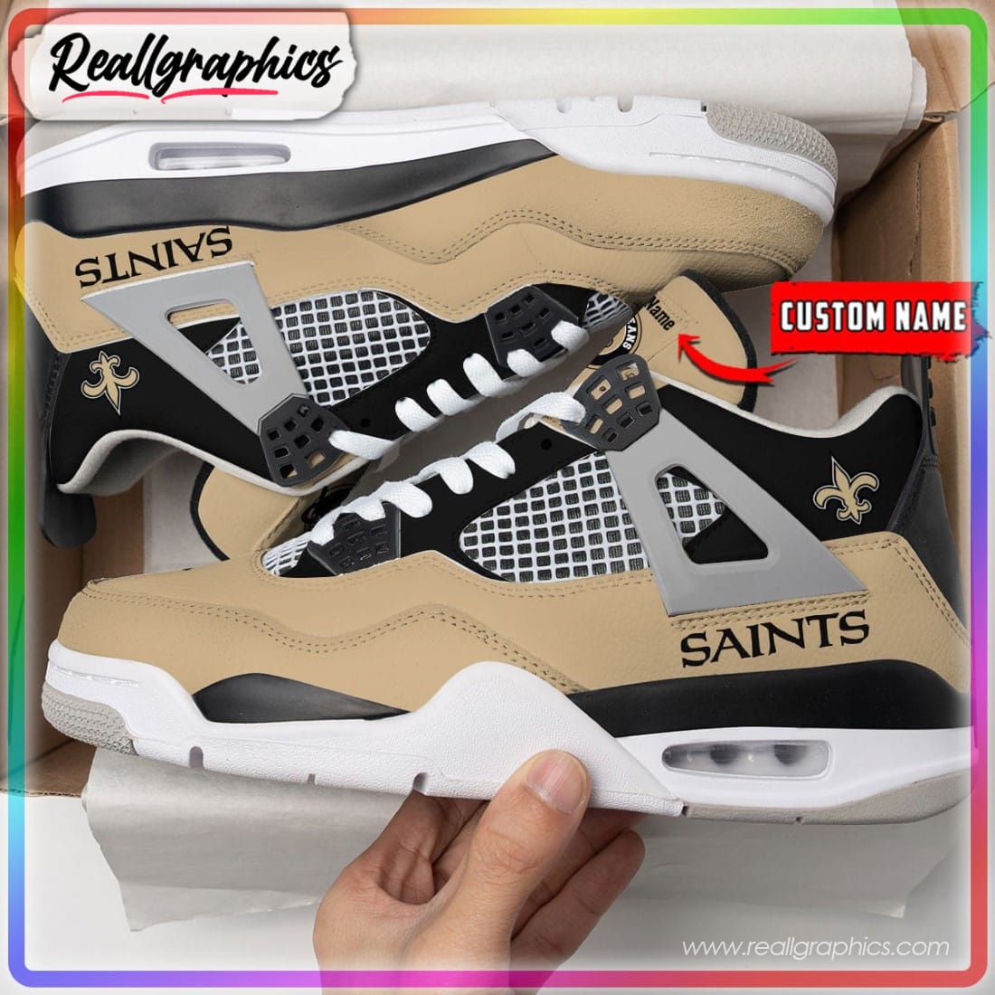 New Orleans Saints Football Team Personalized Air Jordan 4 Sneaker