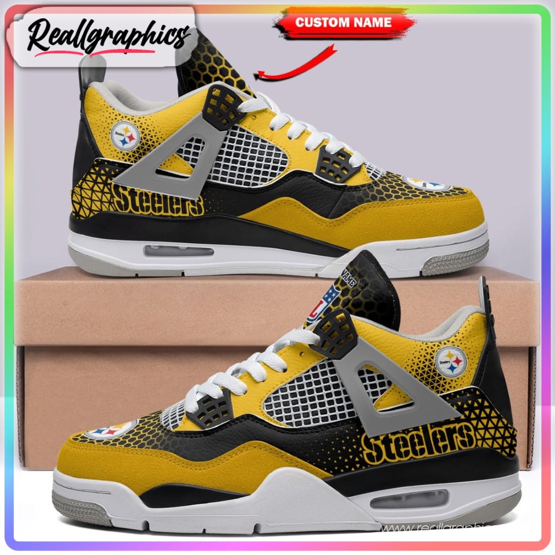 Custom NFL Pittsburgh Steelers Black Rock Design Air Jordan 4 Sneaker -  Sporty Threads