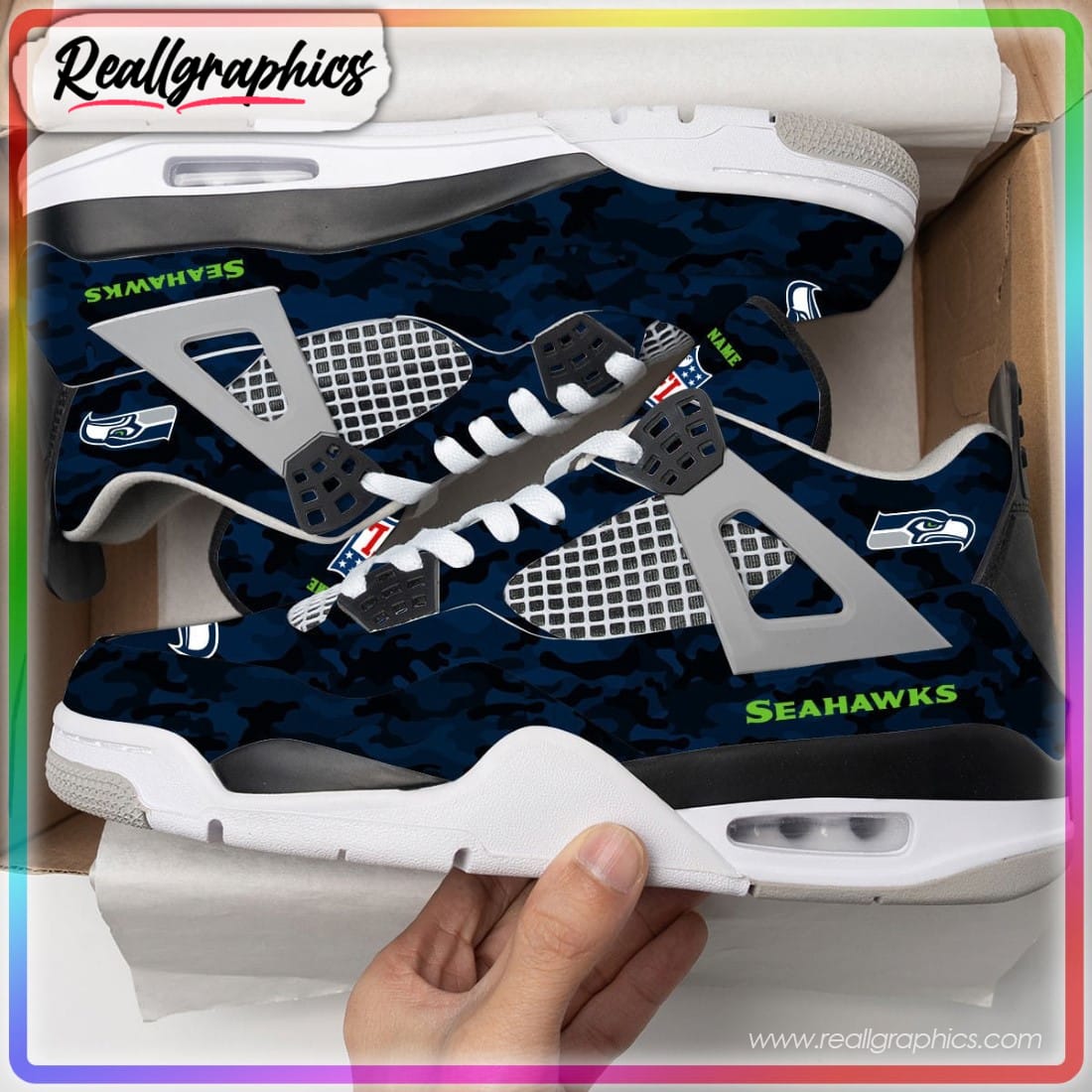 Seattle Seahawks Camouflage Custom Air Jordan 4 - Reallgraphics