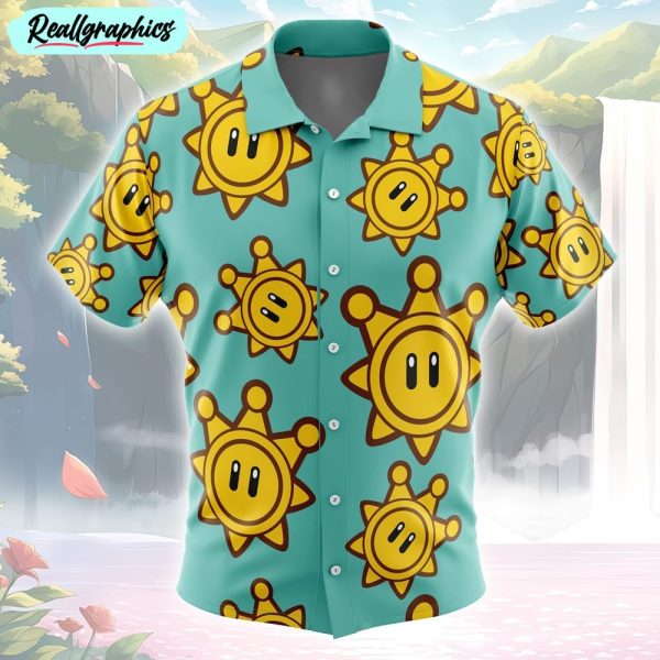 shine sprite super mario sunshine button up hawaiian shirt