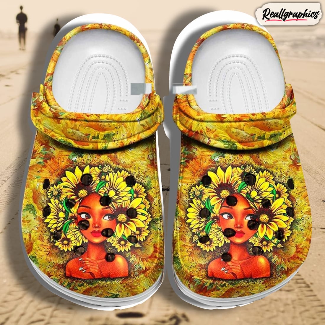 sunflower black girl hair flower shoes crocs, black queen sunflower outdoor shoes crocs