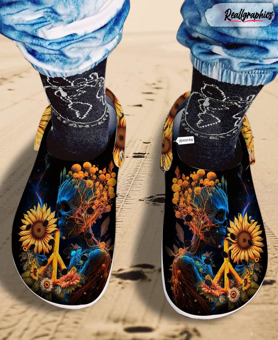 sunflower skull hippie tree dream tie dye crocs shoes