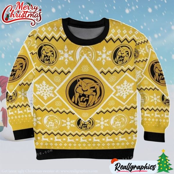 yellow mighty morphin power ranger ugly sweater