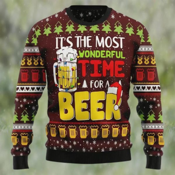 it’s the most wonderful time for a beer ugly christmas sweater, gifts for beer lovers, best christmas gifts