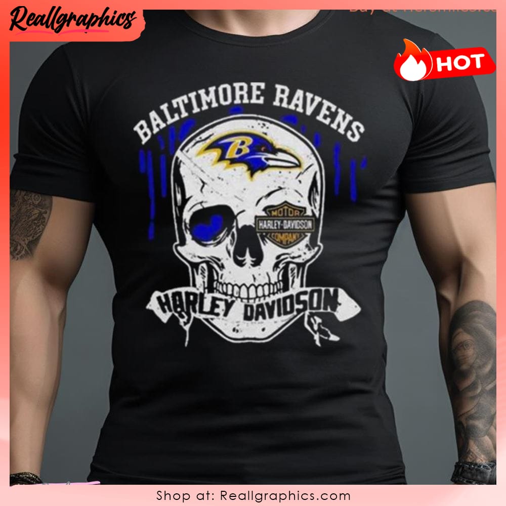 baltimore ravens harley davidson skull halloween 2023 unisex shirt