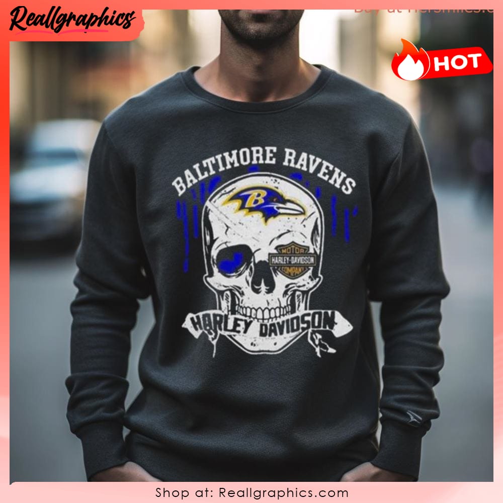 baltimore ravens harley davidson skull halloween 2023 unisex shirt