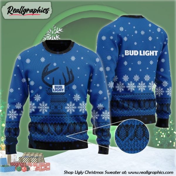 blue-bud-light-reindeer-snowy-ugly-christmas-sweater