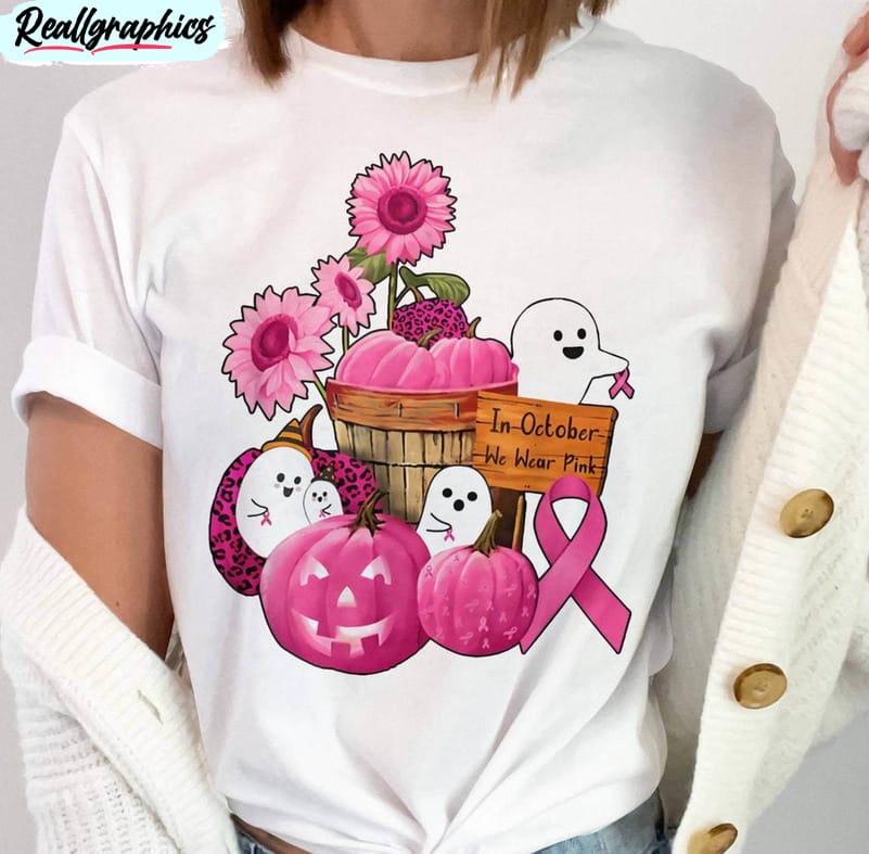 breast cancer in october we wear pink shirt, october pink ribbon tee tops unisex hoodie