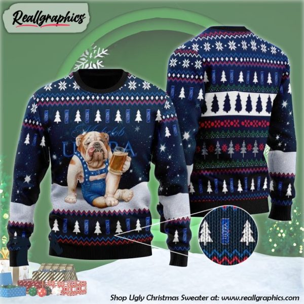 bulldog-drink-michelob-ultra-beer-ugly-christmas-sweater