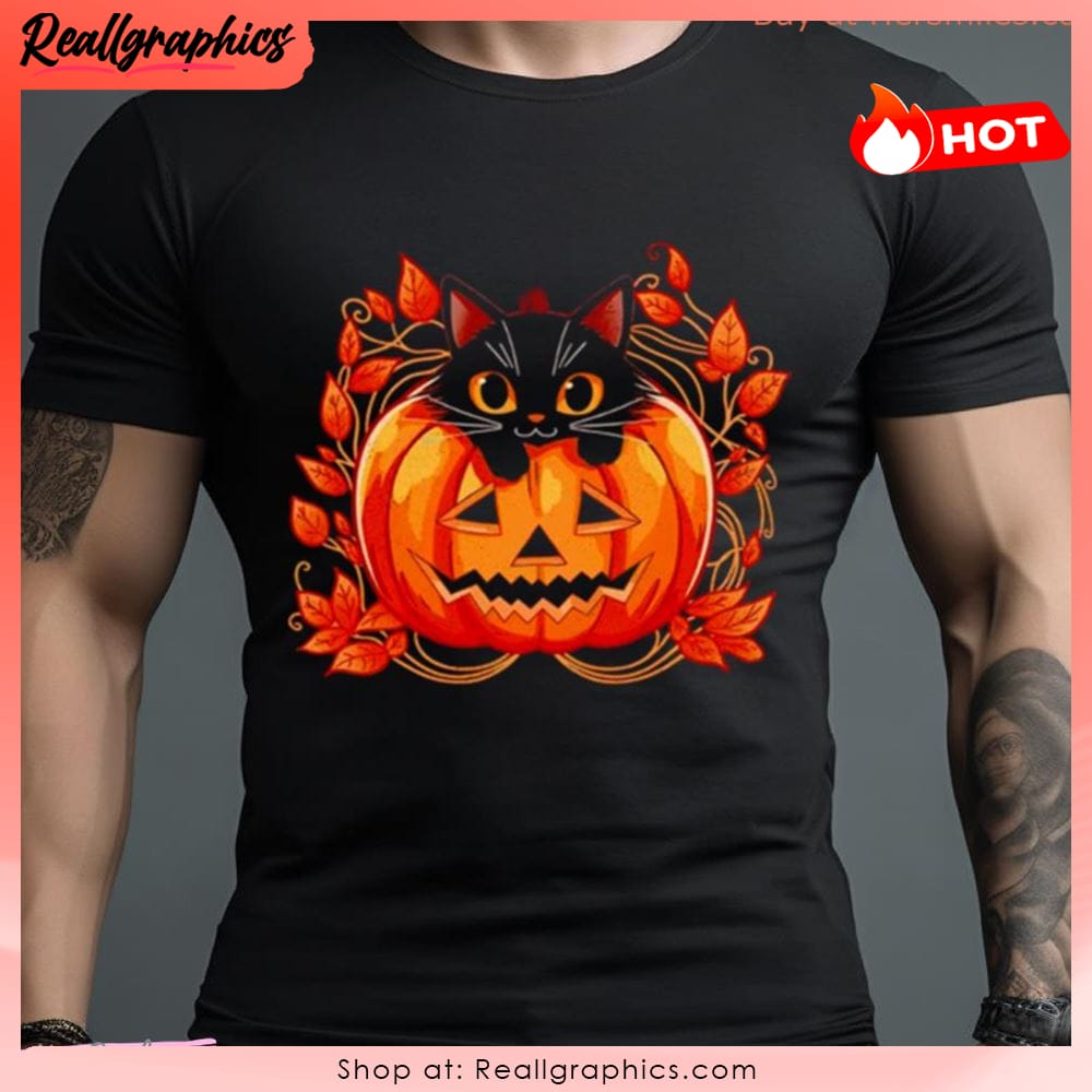 cat pumpkin paws halloween shirt