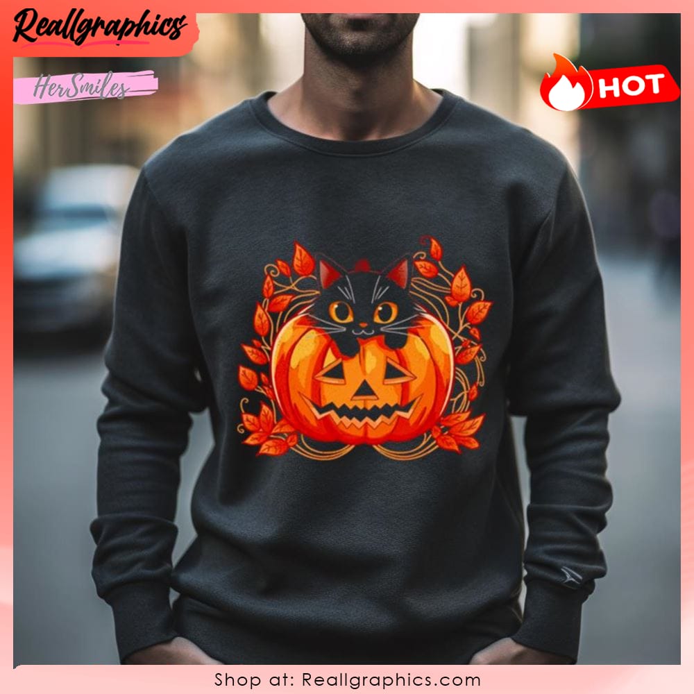 cat pumpkin paws halloween shirt