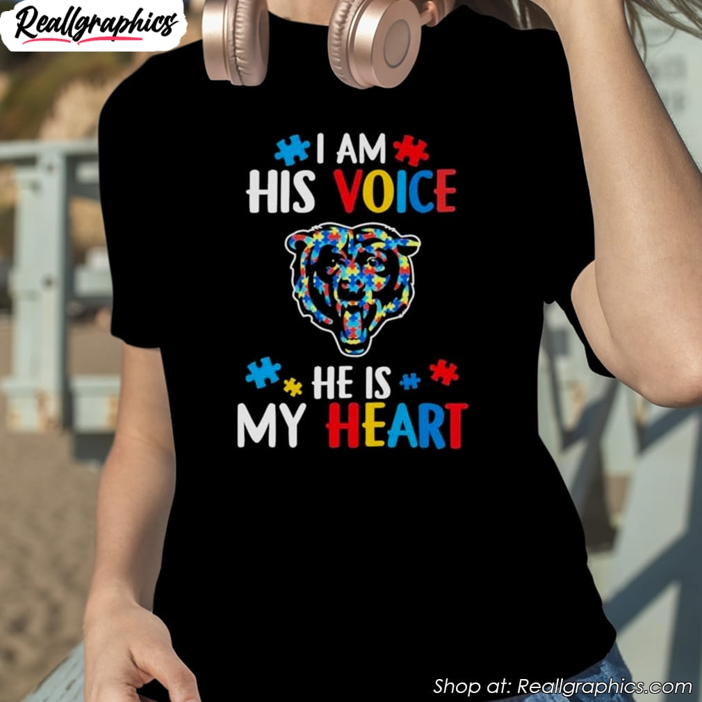 chicago bears autism awareness i am his voice he is my heart 2023 shirt