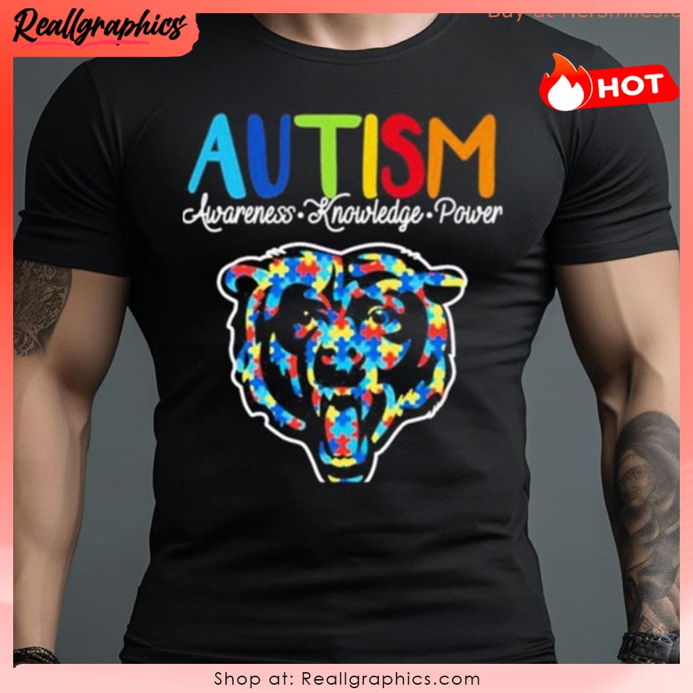 chicago bears autism awareness knowledge power unisex shirt