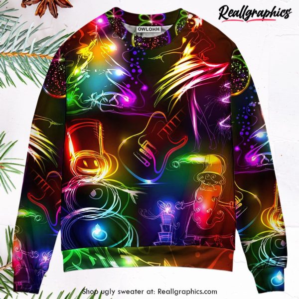 christmas-dancing-santa-claus-tree-snow-man-neon-light-style-ugly-christmas-sweater-1
