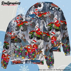 christmas-funny-santa-claus-riding-red-truck-snow-mountain-ugly-christmas-sweater-2