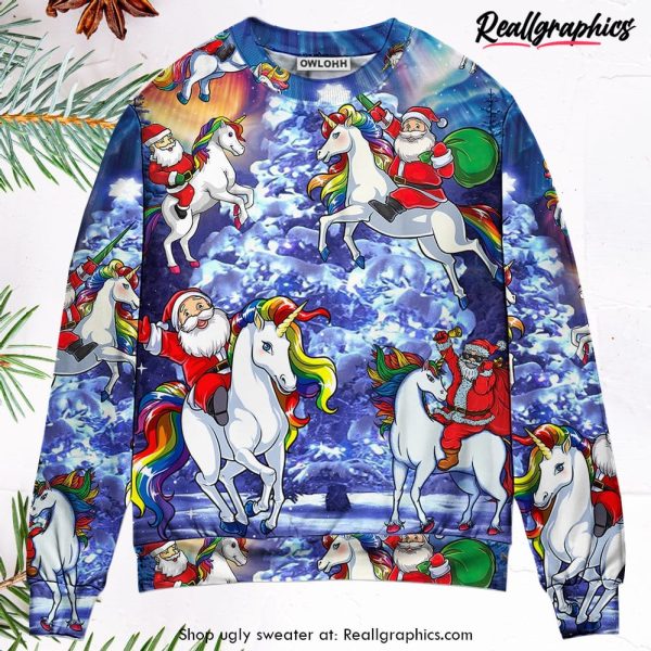 christmas-funny-santa-claus-riding-unicorn-rainbow-sky-night-ugly-christmas-sweater-1