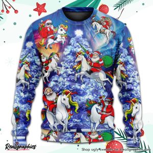 christmas-funny-santa-claus-riding-unicorn-rainbow-sky-night-ugly-christmas-sweater-3