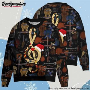 christmas-guitar-happiness-with-santa-hat-ugly-christmas-sweater-2