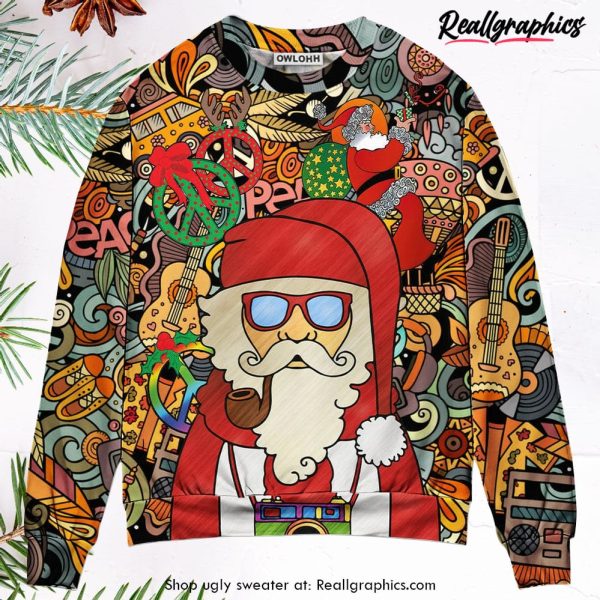 christmas-hippie-santa-claus-love-peace-cartoon-style-ugly-christmas-sweater-1