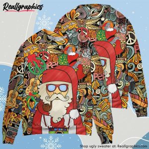 christmas-hippie-santa-claus-love-peace-cartoon-style-ugly-christmas-sweater-2