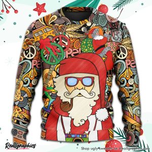 christmas-hippie-santa-claus-love-peace-cartoon-style-ugly-christmas-sweater-3