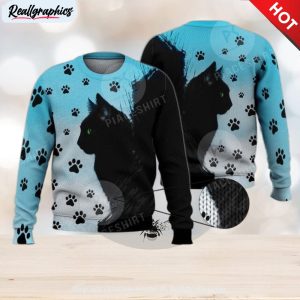 cute green eyed black cat 3d full print ugly sweater christmas gift sweater