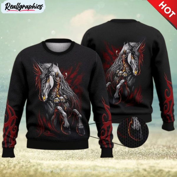 dark unicorn men women 3d full print ugly sweater christmas gift sweater