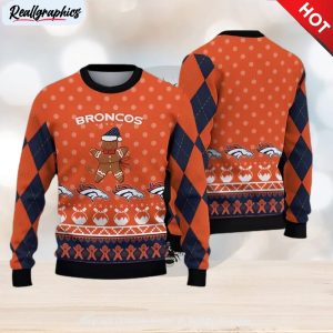 denver broncos christmas gingerbread man ugly sweater for men women