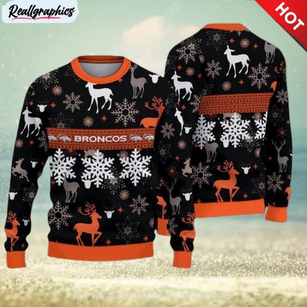 denver broncos christmas pattern all over print mulled ugly sweater