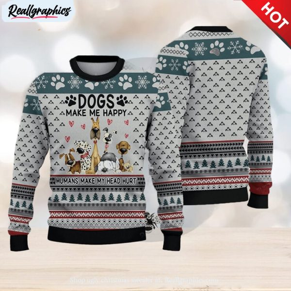 dogs ugly christmas sweater make me happy