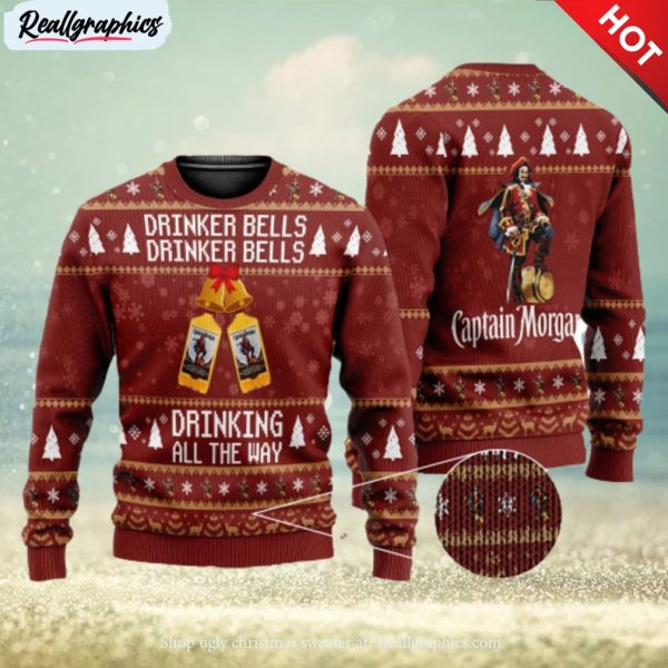 drinker bells captain morgan 3d all over printed ugly christmas sweater christmas gift for family