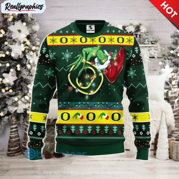 for ncaa fans oregon ducks grinch hand funny men and women christmas gift 3d ugly christmas sweater