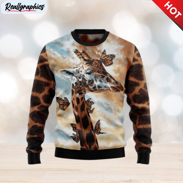 giraffe butterfly ugly christmas sweater for men & women