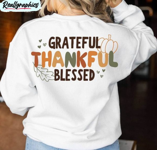 grateful thankful blessed shirt, boho christian fall crewneck short sleeve