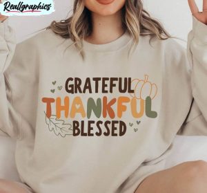 grateful thankful blessed shirt, boho christian fall crewneck short sleeve