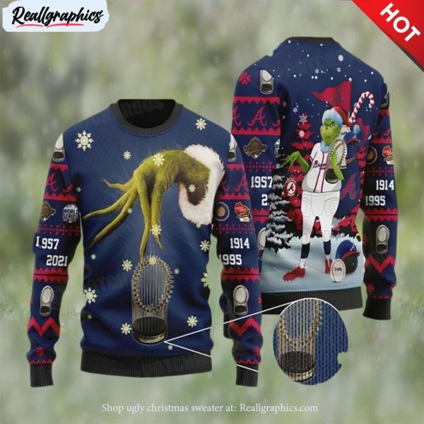 grinch atlanta braves world series champions ugly christmas sweater xmas gift