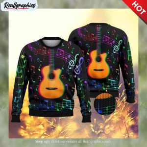 guitar colorful music symbols ugly christmas sweater