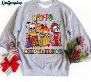 happy hallothanksmas shirt, halloween holiday season tee tops crewneck