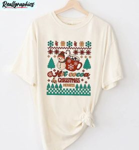 hot cocoa christmas movies comfort shirt, christmas cozy short sleeve long sleeve