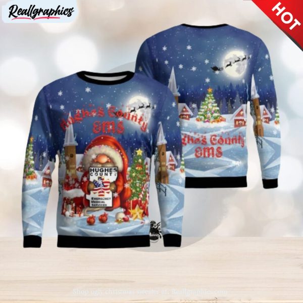 hughes county emergency medical service aop christmas ugly sweater
