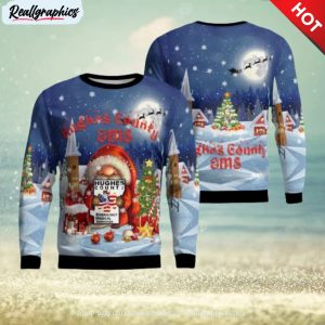 hughes county emergency medical service aop christmas ugly sweater